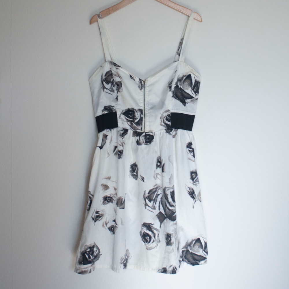 Cream dress with black rose print